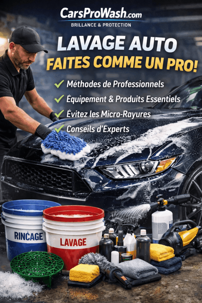 Lavage auto, comment nettoyer une voiture, detailing auto, Professionnel lavant une voiture avec mousse, gant microfibre et méthode des deux seaux pour un lavage auto sans micro-rayures.