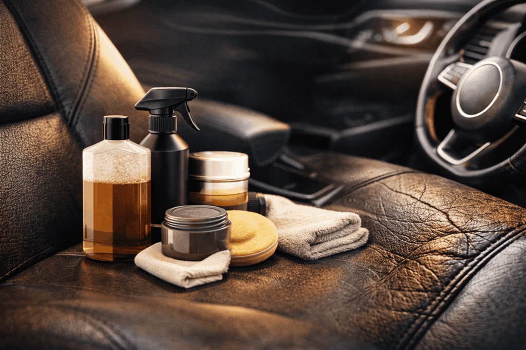 comment rénover et entretenir le cuir d’une voiture nettoyage siège cuir avec produits de detailing automobile - Rénovation cuir automobile