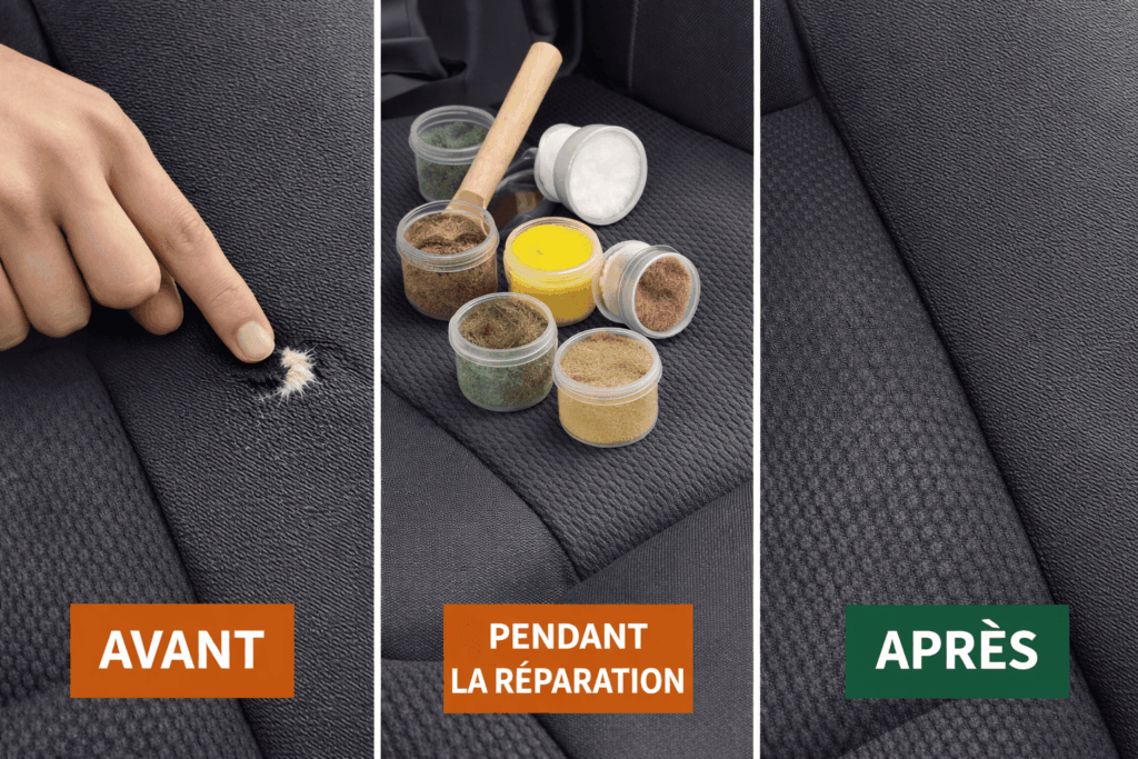 Réparation tissu trou voiture