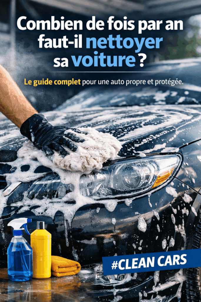 Combien de fois nettoyer sa voiture par an – lavage automobile avec gant microfibre et mousse sur carrosserie noire