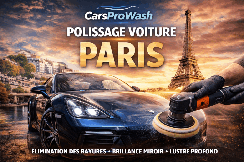 Polissage voiture Paris avec correction des rayures, brillance carrosserie et detailing automobile professionnel par CarsProWash